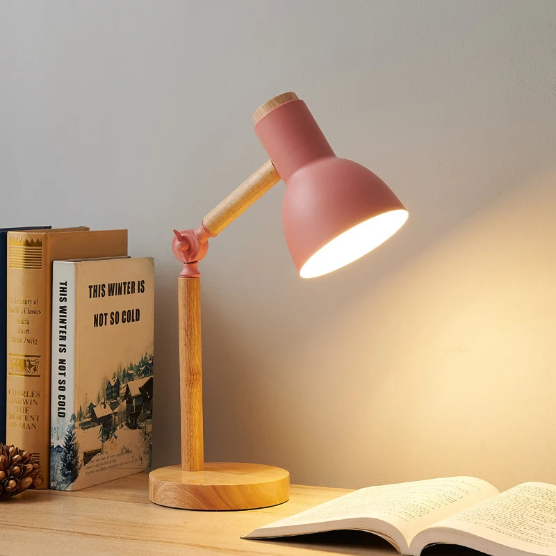Nordic Table Lamp Wooden Art LED Turn Head