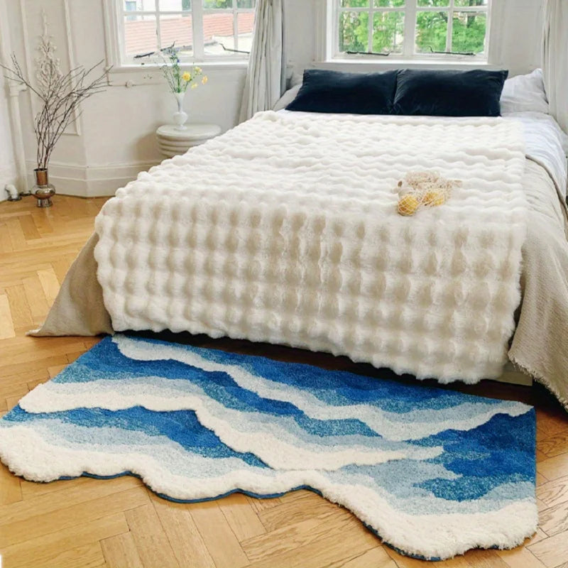 Blue Sea Wave Flocking Rug Bedroom Rug