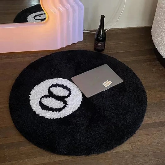 Black 8 Ball Rug Creative Soft Anti-slip Carpet Round Skin