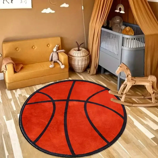 Basketball Pattern Round Rug Non-Slip Washable Home Decor