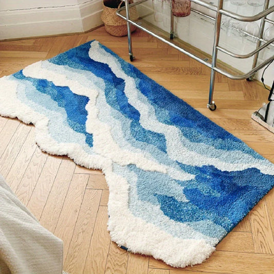 Blue Sea Wave Flocking Rug Bedroom Rug
