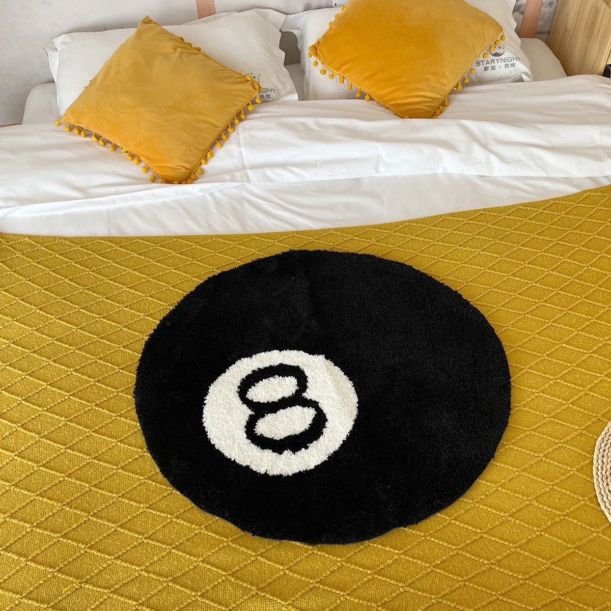 Black 8 Ball Rug Creative Soft Anti-slip Carpet Round Skin