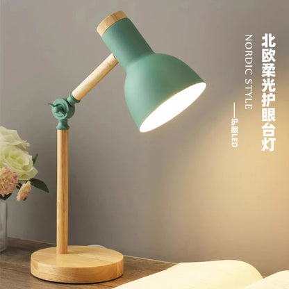 Nordic Table Lamp Wooden Art LED Turn Head