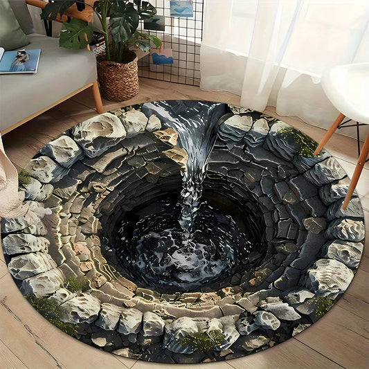 3D Stone Cave Visual Design Pattern Round Rug Non-slip Floor Mat