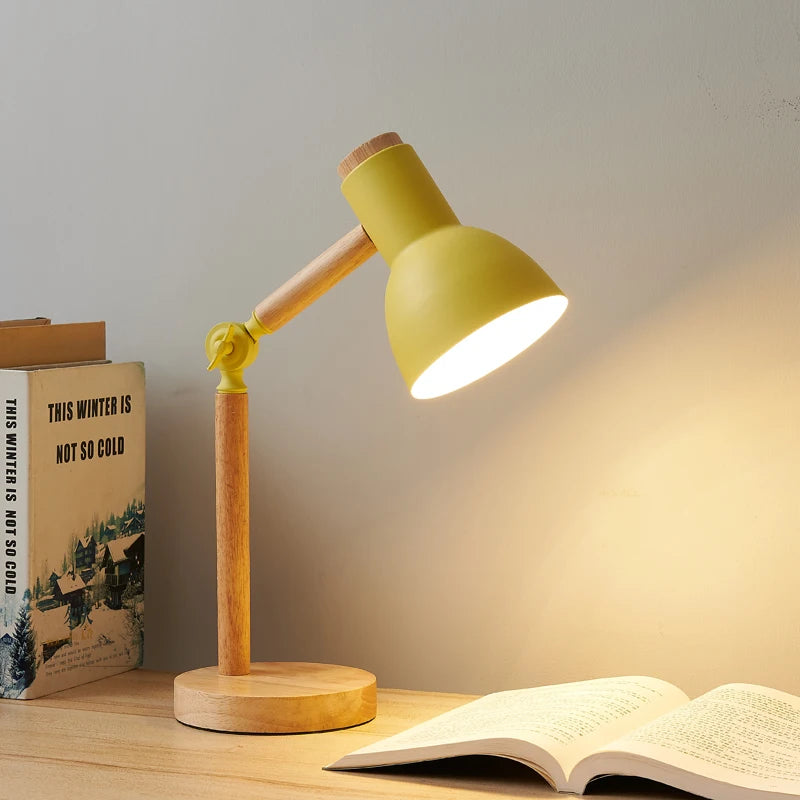 Nordic Table Lamp Wooden Art LED Turn Head