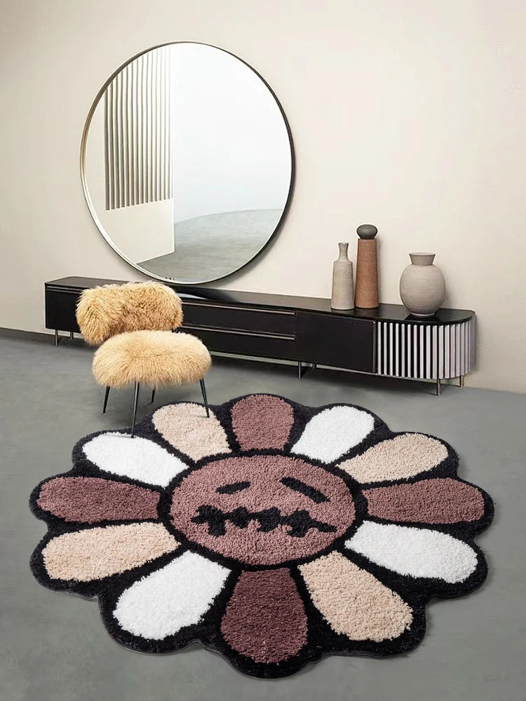 Smiling Face Tufted Rug Flower Art Rug for Bedroom