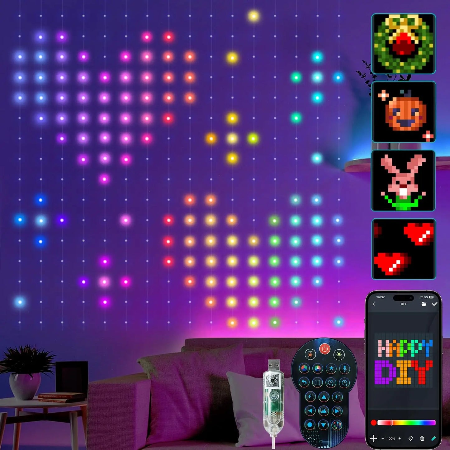 RGB Curtain Smart String Fairy Lights
