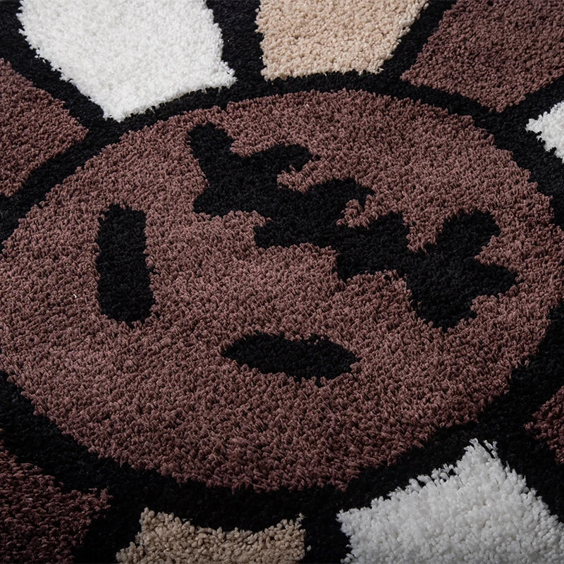 Smiling Face Tufted Rug Flower Art Rug for Bedroom