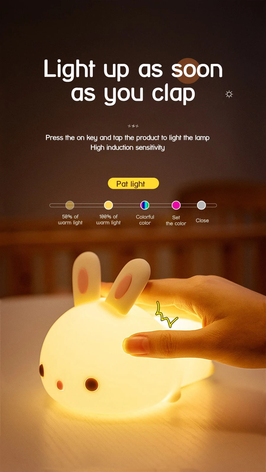 Touch Sensor RGB LED Rabbit Night Light