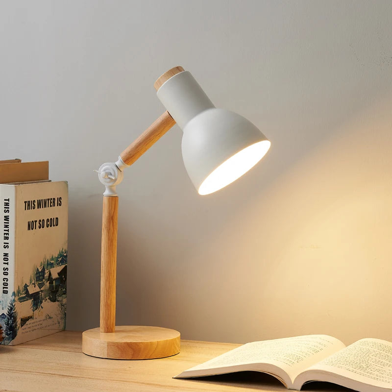 Nordic Table Lamp Wooden Art LED Turn Head