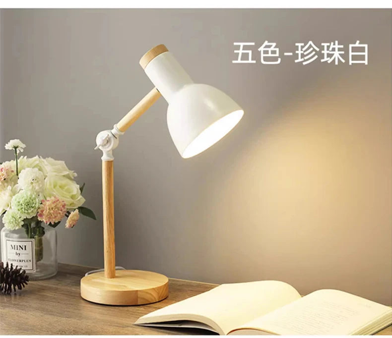 Nordic Table Lamp Wooden Art LED Turn Head