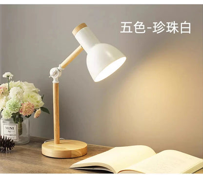 Nordic Table Lamp Wooden Art LED Turn Head