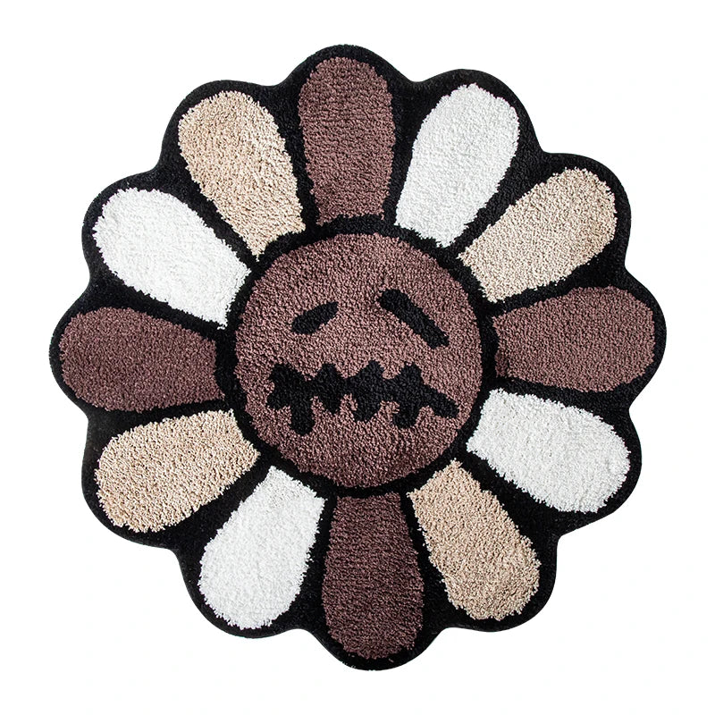 Smiling Face Tufted Rug Flower Art Rug for Bedroom