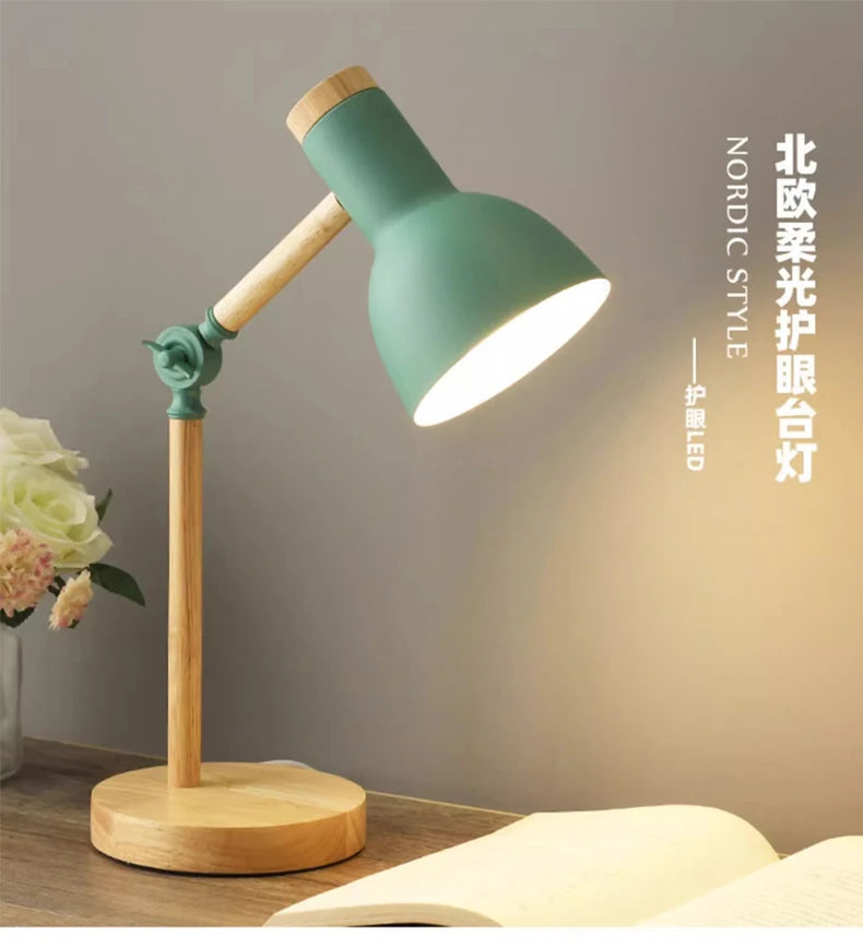 Nordic Table Lamp Wooden Art LED Turn Head