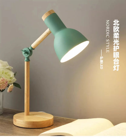 Nordic Table Lamp Wooden Art LED Turn Head