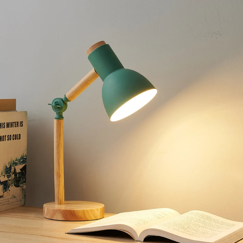 Nordic Table Lamp Wooden Art LED Turn Head