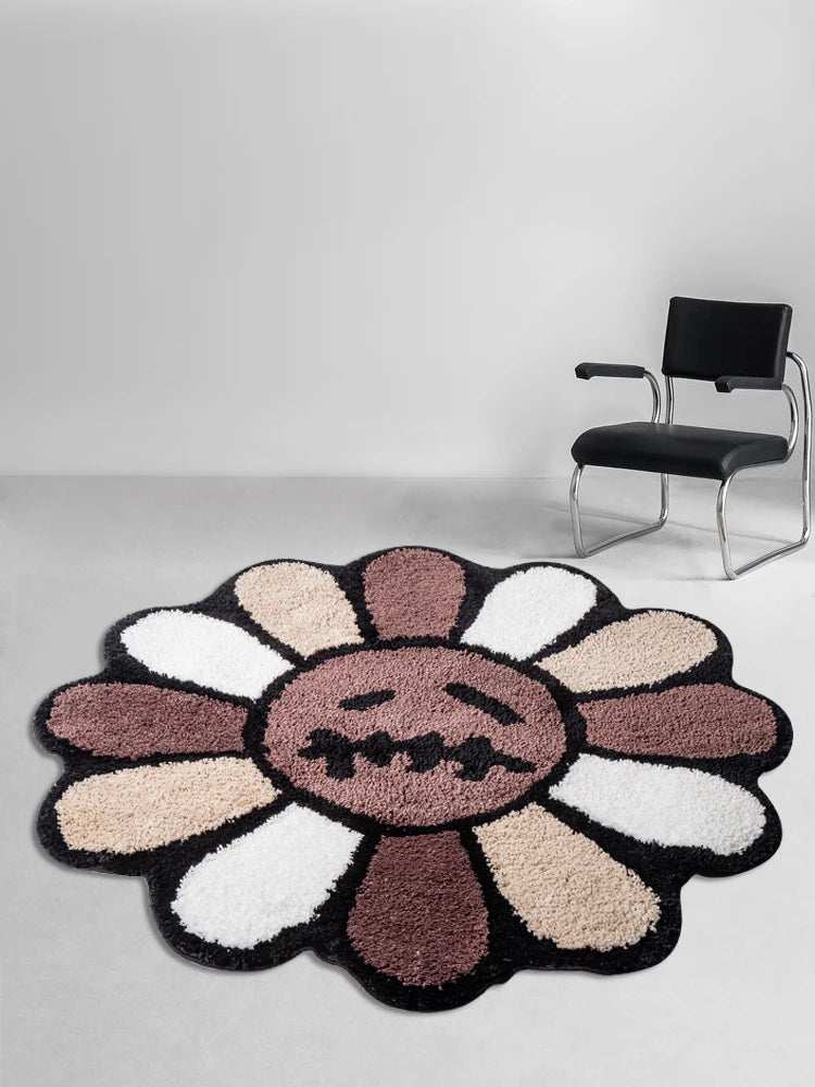 Smiling Face Tufted Rug Flower Art Rug for Bedroom