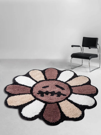 Smiling Face Tufted Rug Flower Art Rug for Bedroom
