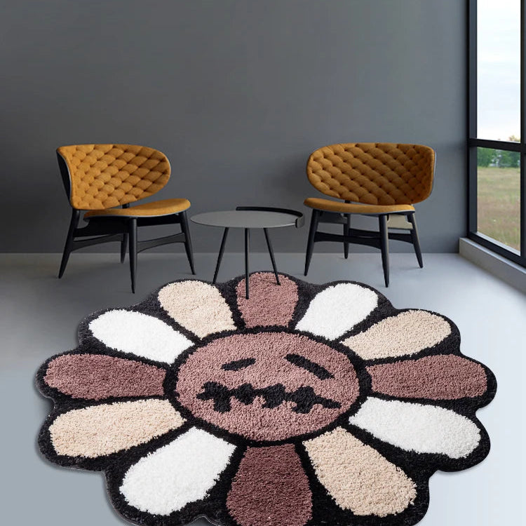 Smiling Face Tufted Rug Flower Art Rug for Bedroom