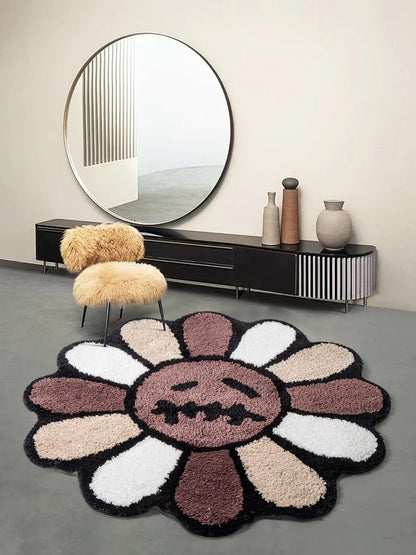 Smiling Face Tufted Rug Flower Art Rug for Bedroom