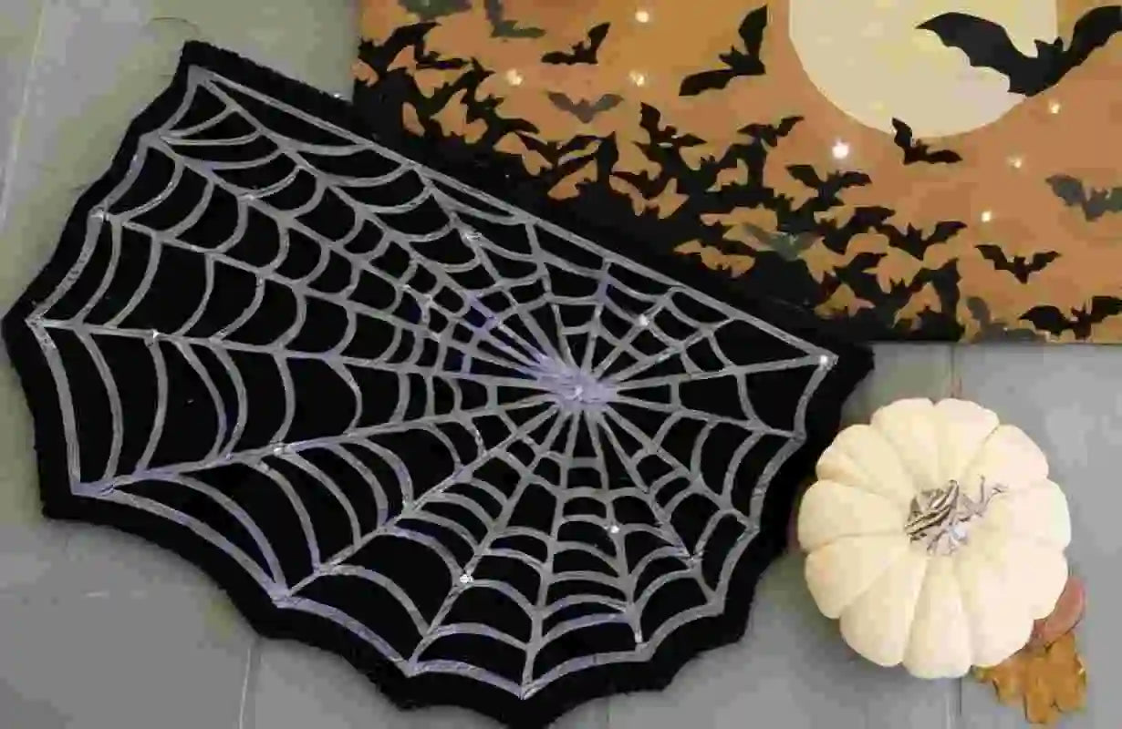 Black Spider Web Ghost Gothic Carpet Rug