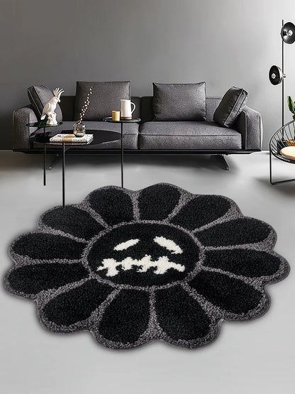 Smiling Face Tufted Rug Flower Art Rug for Bedroom