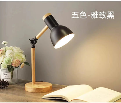 Nordic Table Lamp Wooden Art LED Turn Head