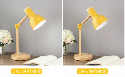 Nordic Table Lamp Wooden Art LED Turn Head