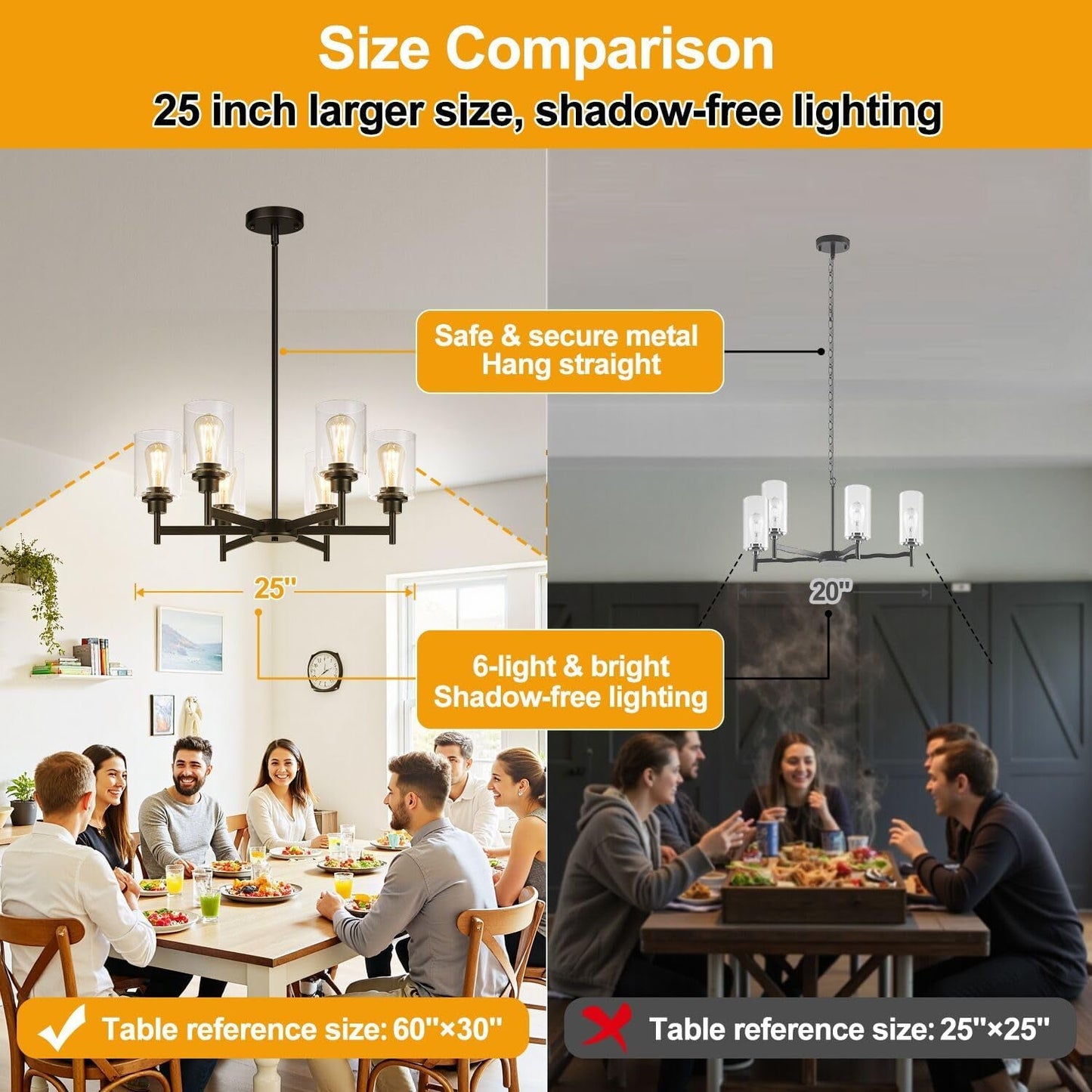 Black Six Light Dining Room Chandelier Crystal Aura